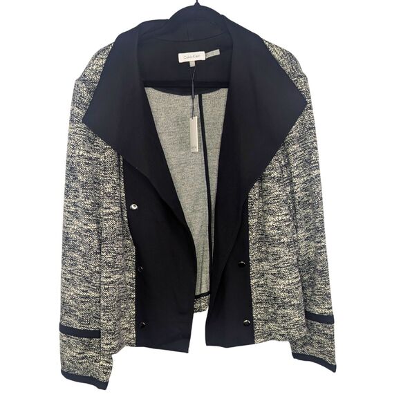 Calvin Klein Plus 20W Tweed Blazer Open Front Black White Business Casual NWT - Picture 1 of 9